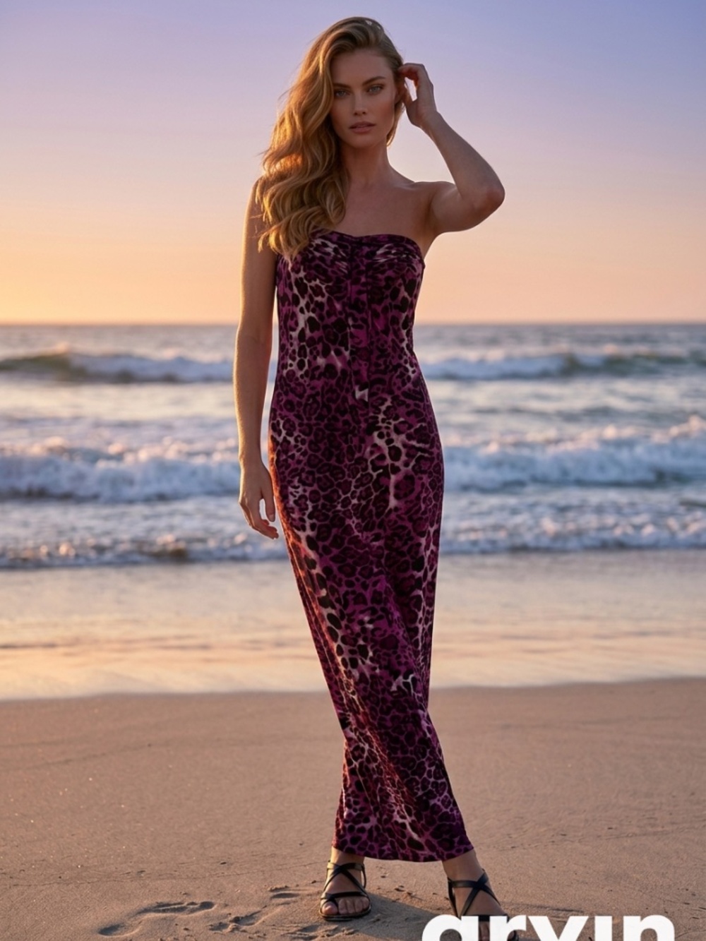 Fever maxi strapless stretch leopard print dress size L
